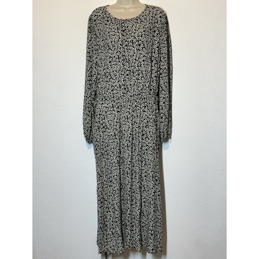 NWT GAP Dress Maxi Womens Size XXL Black Ditzy Floral Long Sleeve Cut Out Sides